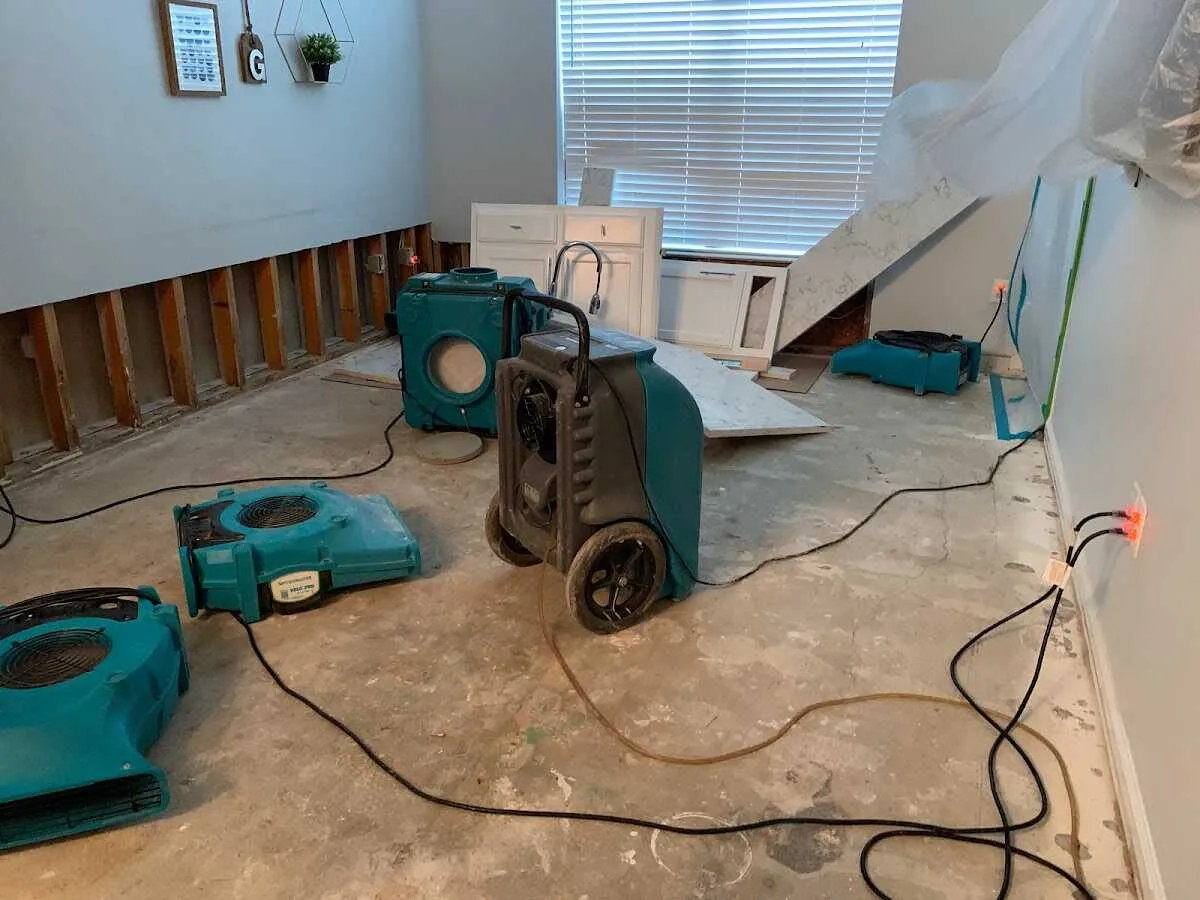 Dehumidifier in flood-cut room for Water Damage Restoration in Tyrone
